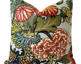 Chiang Mai Aquamarine Pillow Cover, Schumacher Pillow, Chinoiserie Pillow, Dragon Pillow