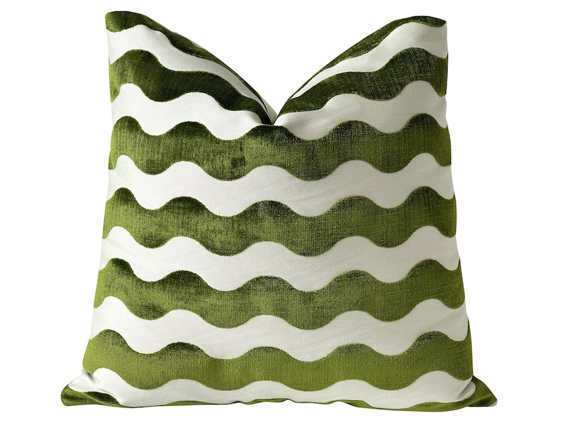 Schumacher Pillow Cover in Lettuce Green, Decorative Pillows, Cut Velvet Pillows, Throw Pillow Cover with Zipper, The Wave Velvet Pillow image 1