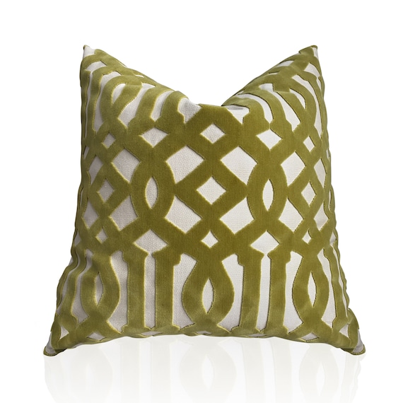 Schumacher Citron Imperial Trellis Velvet Pillow Cover, Velvet