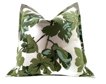 Outdoor Pillows, Peter Dunham Fig Leaf Original on White, Floral Decorative Throw Pillow Cover, Designer Pillows