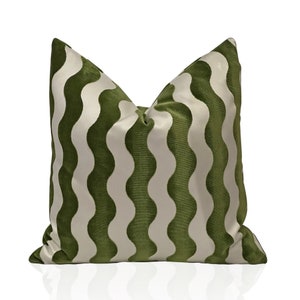 Schumacher Wave Pillow Cover in Lettuce Green, Decorative Pillows, Cut Velvet Pillows