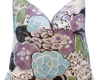 Thibaut Laura Pillow Cover in Lavender and Green, Decorative Pillow, Lumbar Throw Pillows