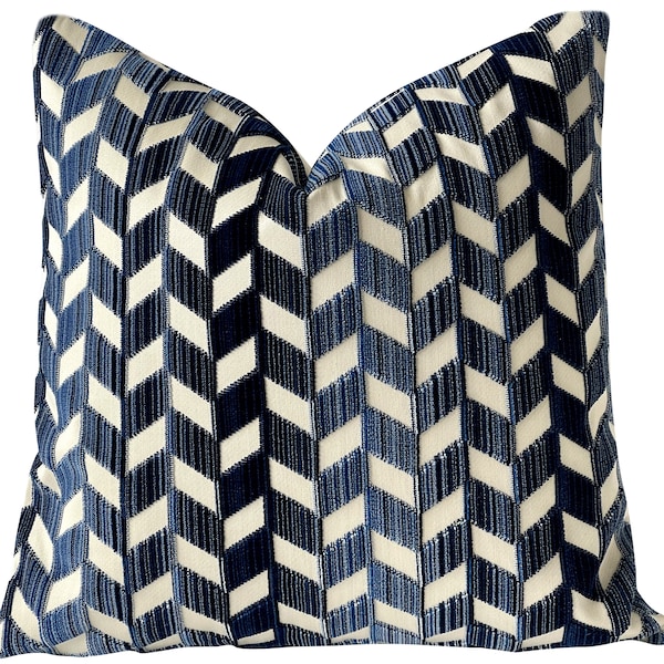 Blue Chevron Pillow Etsy