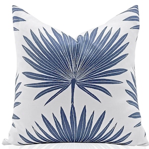 Palmeetto Pillow Cover Cadet Blue, Floral Designer Throw Pillow,  Decorative Pillow