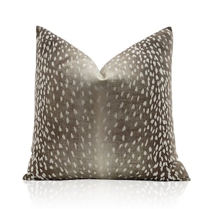 Antelope Linen Pillow Cover in Chestnut, Animal Print, Living Room Pillow, Designer Pillow, Brown Cushion 18x18