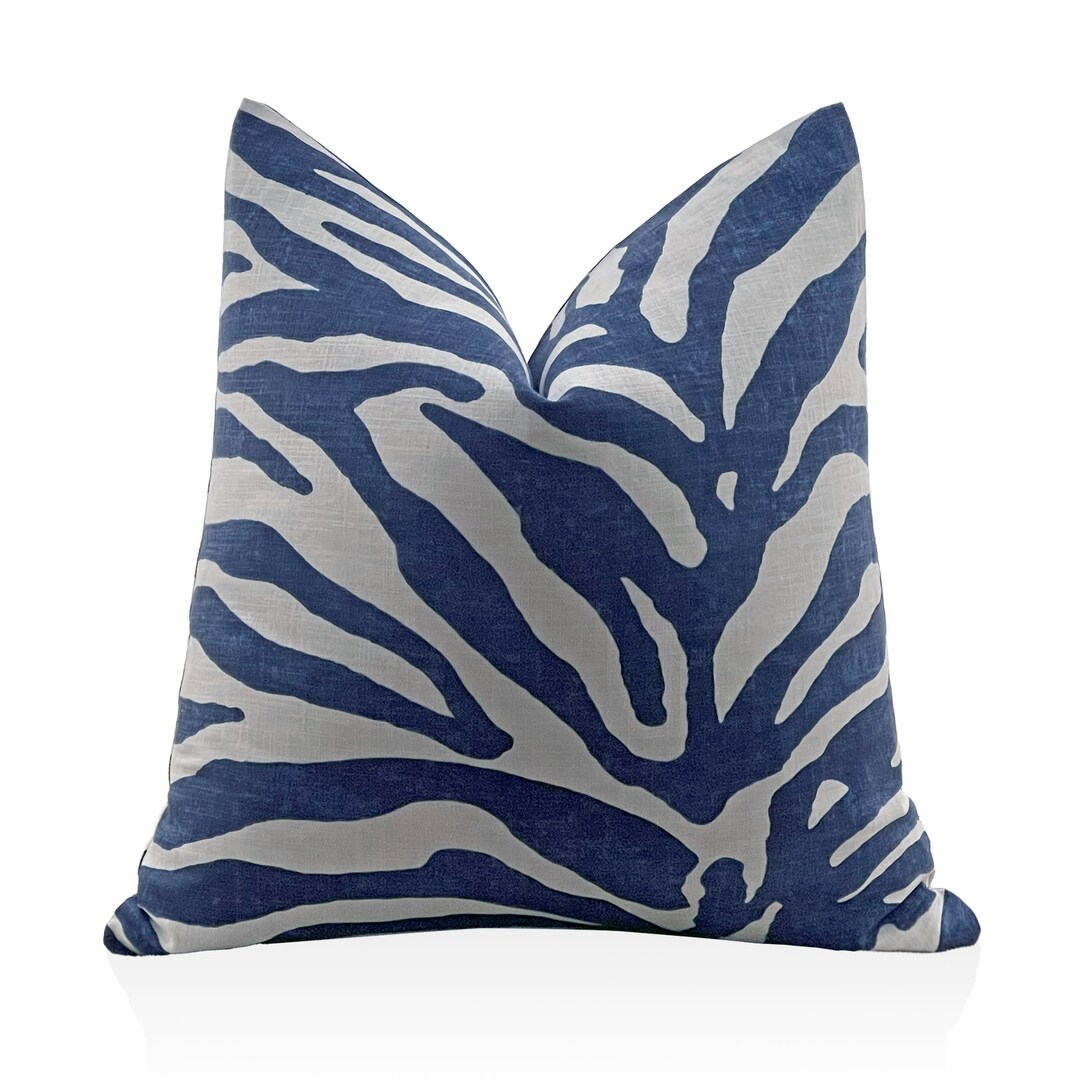 Thibaut Serengeti Zebra Pillow Cover in Navy Blue, Throw Cushion