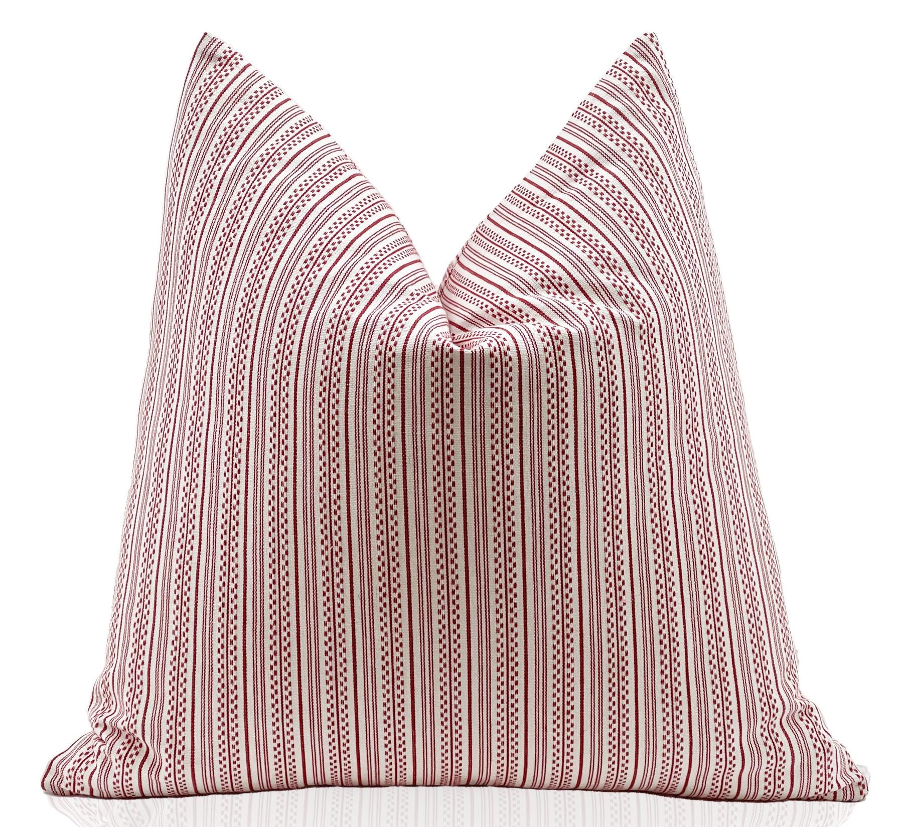 Schumacher Jack Stripe Pillow Cover, Throw Pillow, Designer Cushion, Ticking stripe, Living Room, Bedding Sham, Accent Pillow, Red Pillow