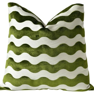 Schumacher Pillow Cover in Lettuce Green, Decorative Pillows, Cut Velvet Pillows, Throw Pillow Cover with Zipper, The Wave Velvet Pillow