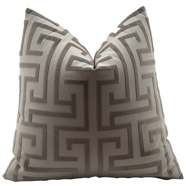 Greek Key Pillow Cover, Velvet Pillow, Ming Trail Gray, Pillows, Thibaut Pillow