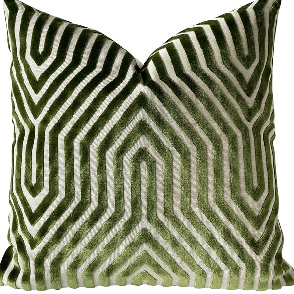 20X20 Schumacher Vanderbilt Velvet Pillow Cover in Lettuce, Designer Pillows, Green Chevron Velvet  Pillow, Decorative Pillows