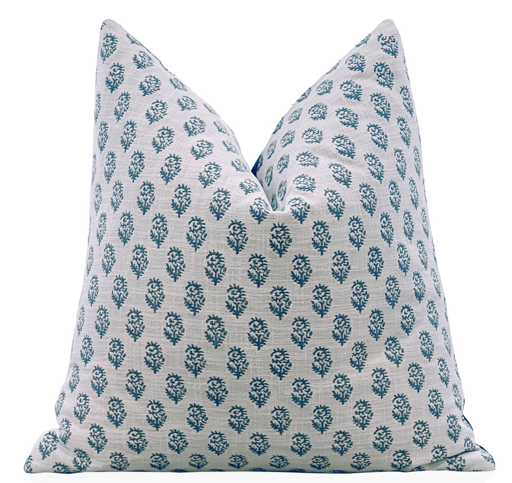 Peter Dunham Rajmata Tonal Pillow Cover in Aquamarine on White, Decorative Throw Pillow, indoor Outdoor Pillow