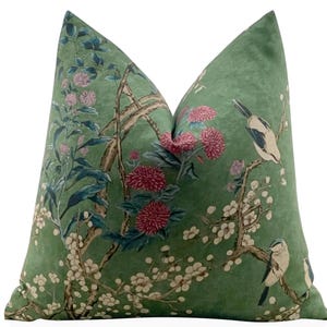 Thibaut Katsura Pillow Cover in Emerald, Green Floral Pillow, Decorative Pillow, Lumbar Throw Pillows
