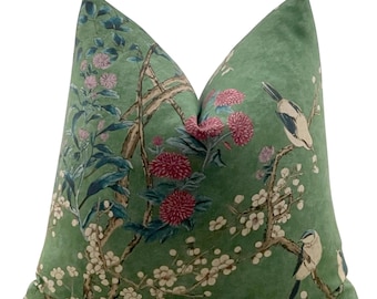 Thibaut Katsura Pillow Cover in Emerald, Green Floral Pillow, Decorative Pillow, Lumbar Throw Pillows