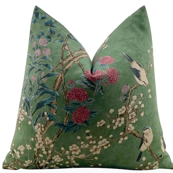 Funda de almohada Thibaut Katsura en color esmeralda y verde floral, almohada decorativa y cojines lumbares.