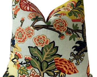 Chiang Mai Aquamarine Pillow Cover, Schumacher Pillow, Chinoiserie Pillow