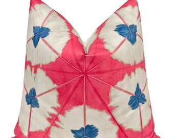 Thibaut Sunburst  Medallion Pillow Cover in  Pink and Blue, Designer Lumbar Pillow, Bedding Decor