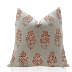 Mughal Flower Pillow Cover in Coral, Lisa Fine Pillow, Decorative Pillows