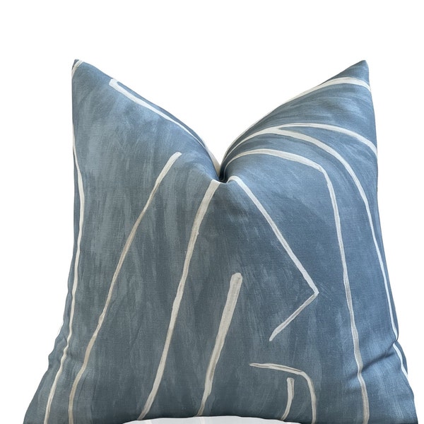 Kelly Wearstler Graffito Pillow Cover in Sky Blue, Cream Abstract Pillow, Deck Pillow