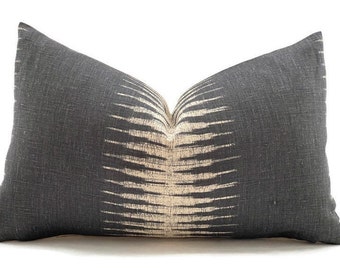 Peter Dunham Ikat Pillow Cover in Charcoal, Black and Cream Pillow, Decorative Throw Pillow