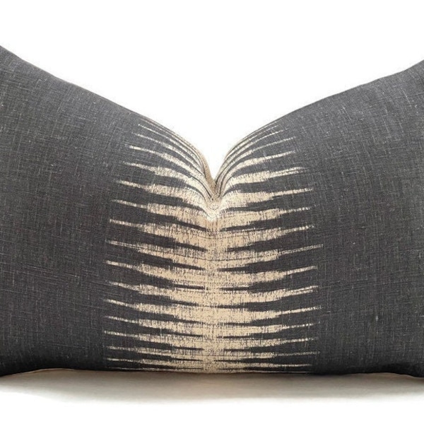 Peter Dunham Ikat Pillow Cover in Charcoal, Black and Cream Pillow, Decorative Throw Pillow