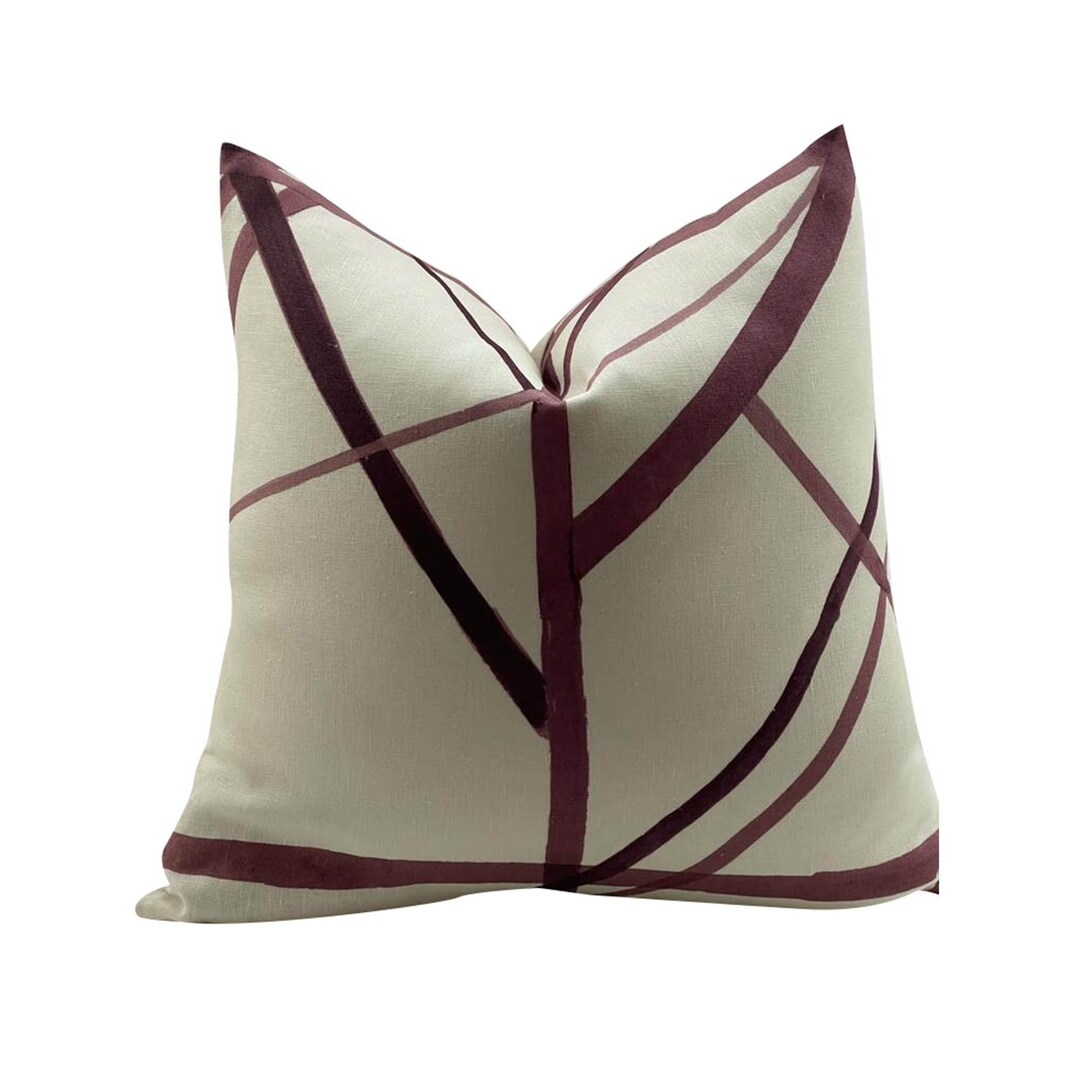 Decorative Pillow, Channels Pillow Cover in Plum/ Oatmeal, Red Purple