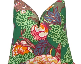 Thibaut Honshu Green Chinoiserie Pillow Cover, Floral Pillow, Decorative Pillow, Lumbar Throw Pillows