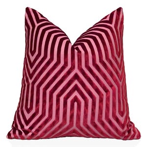 Schumacher Vanderbilt Velvet Pillow Cover in Fuchsia, Red Pink Velvet Pillow, Chevron Velvet Pillow, Decorative Pillows, Throw Pillow image 2