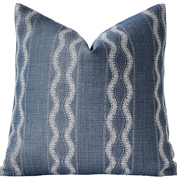 Peter Dunham Zanzibar Pillow Cover in indigo Blue, Decorative Throw Pillow,  Designer Pillows