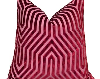 Schumacher Vanderbilt Velvet Pillow Cover in Fuchsia, Red Pink