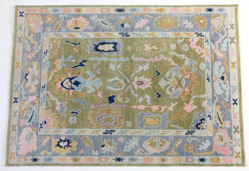 Traditional Pink Blue and Green Modern Oushak Rugs. Etsy