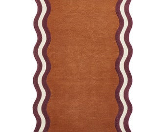 Brown Rust color rug Finest Wool Handmade rug, mid century modern rug terracotta color mid century rug, art deco rug 8x10 9x12 geometric rug