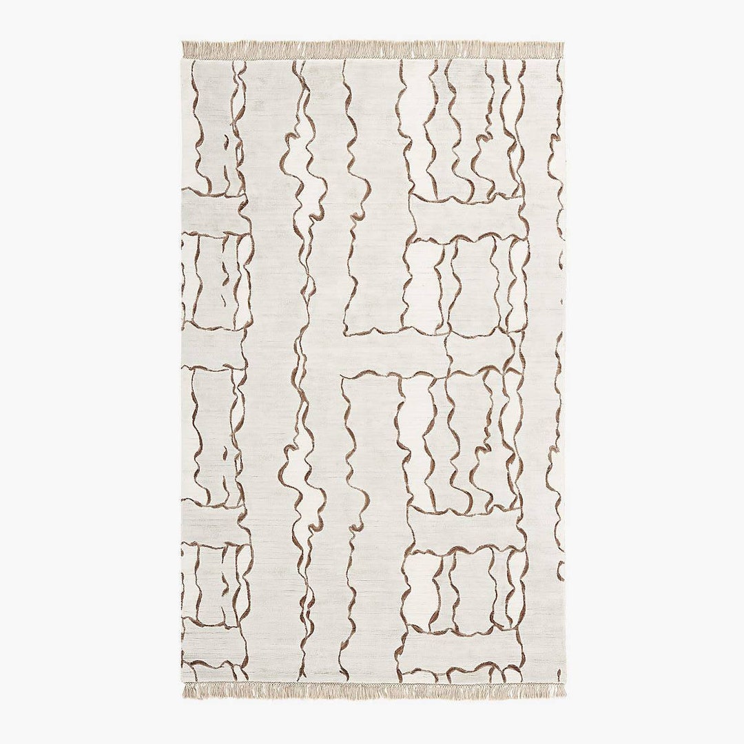 Modern Handloom Fringes Ivory Tilda Rug 100 Woolen Hand Etsy