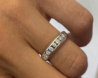 Zabytkowy pierścionek z diamentami, 0,4 ct naturalny diament, 18-karatowy biały pierścionek ze złota, biżuteria z majątku, zabytkowy pierścionek z diamentami, gruby pierścionek, prezent dla dziewczyny