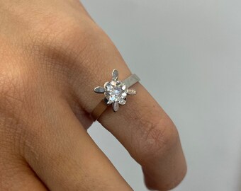 Antique 0.65CT Old European Cut Diamond Engagement Ring, 18k White Gold