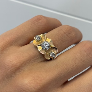 Vintage Gold Tank Ring, 0.15CT Natural Diamond, 18k Yellow Gold, Estate Jewelry, Handmade Ring, Statement ring, tank ring, Vintage Jewelry