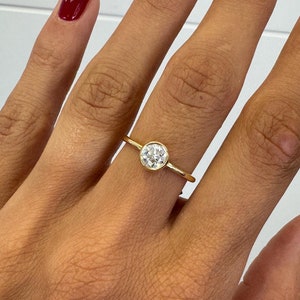 Minimalist Bezel Set Solitaire Diamond Engagement Ring, 0.52CT Natural Diamond ring, 14k Gold ring, Dainty Promise Ring, gift for girlfriend