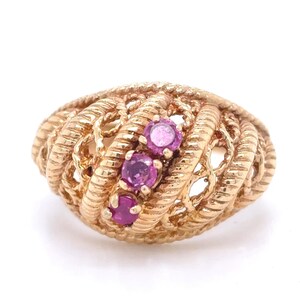 Vintage Dome Ruby Cocktail Ring, Filigree Dome Ruby Ring, Statement Vintage Estate Jewelry, ruby Jewelry Gift for Her, Ruby engagement ring