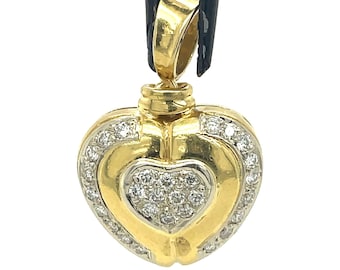Pingente vintage de coração de ouro, pingente de diamante 0,5 CT, pingente de ouro amarelo 18k, joias feitas à mão, joias vintage, presente de joias para namorada