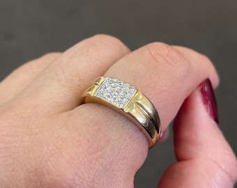 Anel vintage de ouro masculino, joias antigas, diamantes 0,36 CT, ouro amarelo 18k, anel vintage masculino, joias masculinas, joias masculinas vintage, anel unissex