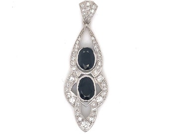 Vintage Sapphire Pendant - 2CT Oval Sapphire Platinum Pendant , Vintage Pendant, Diamond & Sapphire Pendant,Gemstone Jewelry, Estate Jewelry