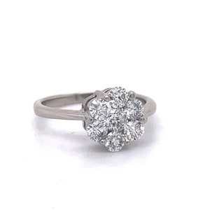 Vintage Engagement Ring - 0.29 CT Round Shape Natural Diamond, 14k White Gold , Estate Wedding Ring, Alternative engagment ring flower ring