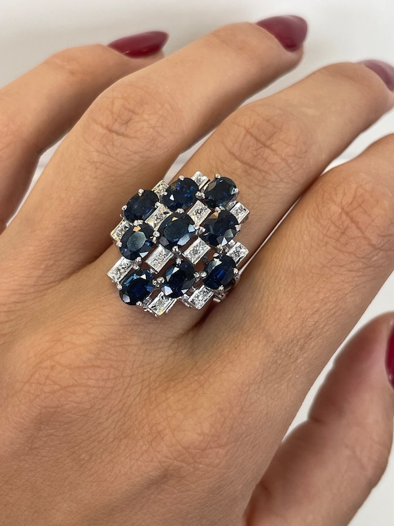 Art Deco Cocktail Sapphire & Diamond Ring, 5CT Ova