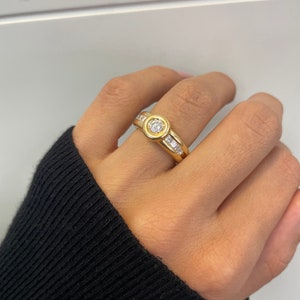 Bezel Diamond Ring, Vintage Diamond Ring, 0.7ct natural Diamonds, 18K gold, pave&#39; ring, chunky gold ring, statement gold ring,Estate Jewelry