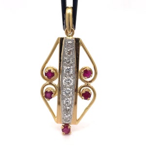 Art Nouveau Style Pendant, Vintage Ruby and Diamond Pendant, 18K yellow gold and Platinum Pendant,vintage ruby pendant,art nouveau style