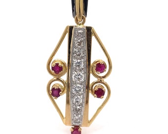 Vintage Art Nouveau Ruby Diamond Pendant, 18K Gold Platinum