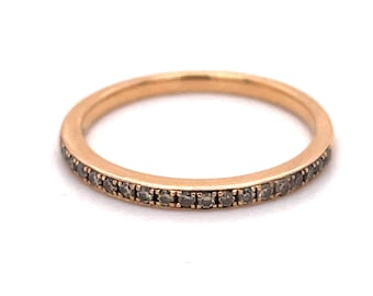 ブラウンダイヤモンド ローズゴールド バンド、0.15CT ダークオレンジブラウンダイヤモンド、18K ローズゴールド、重ね付け可能なハーフエタニティリング、スタッキングリング、エステートジュエリー