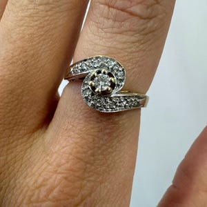 Vintage Spairel Ring, 0.2CT Natural Diamond, 18k White & Yellow Gold, Vintage Diamond Ring, Estate jewelry, twist ring, gift for girlfriend