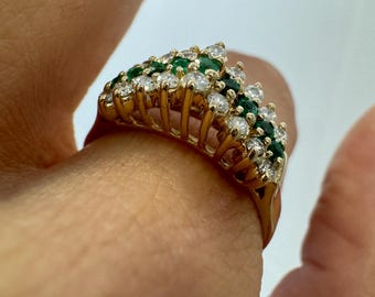 Nachlass 14k Gelbgold Smaragd Diamant Pyramide Ring, Größe 7,75