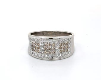 Estate 14k White Gold Diamond Band, Brown & White Pave Ring