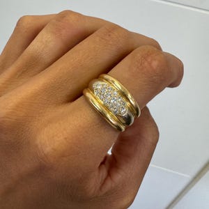 Chunky Gold Vintage ring, 0.2CT Natural Diamond, 18k Yellow Gold, Vintage Jewelry, Franch bombé ring, chunky ring, estate ring, tank ring